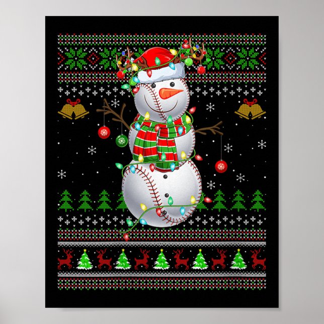 Póster Womens Baseball Snowman Ugly Christmas Sweaters Sr (Frente)