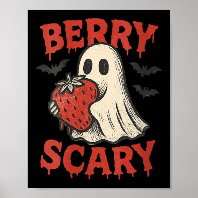Póster Womens Berry Y Cute Ghost Strawberry Halloween Pun (Frente)