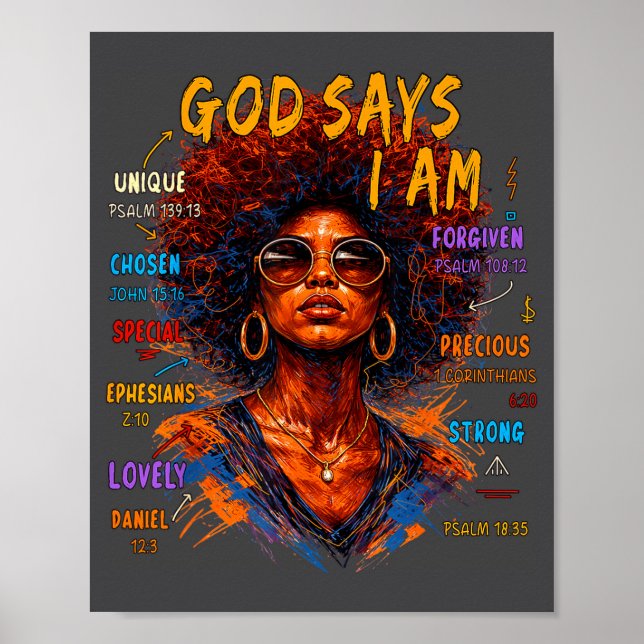 Póster Womens Black Girl Queen God Says I Am Melanin Hist (Frente)