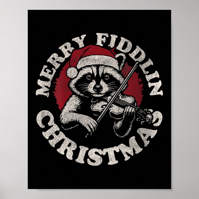 Póster Womens Bluegr Holiday Raccoon Merry Fidding Christ (Frente)