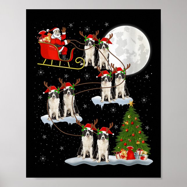 Póster Womens Border Collie Dog Santa Sleigh Flying Funny (Frente)