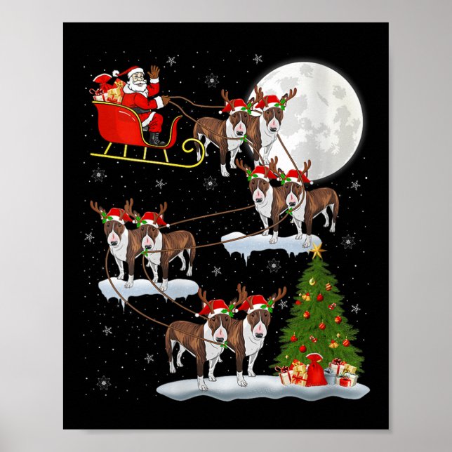 Póster Womens Bull Terrier Dog Santa Sleigh Flying Funny  (Frente)