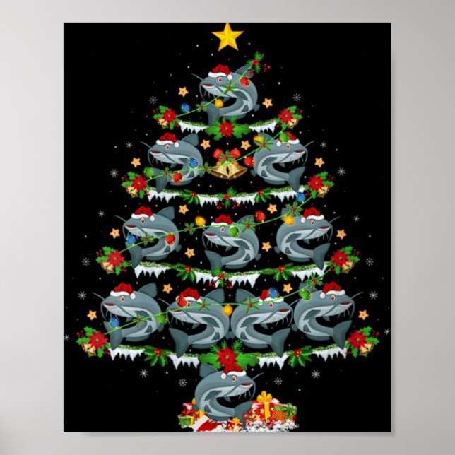 Póster Womens Catfish Xmas Lights Santa Catfish Christmas (Frente)