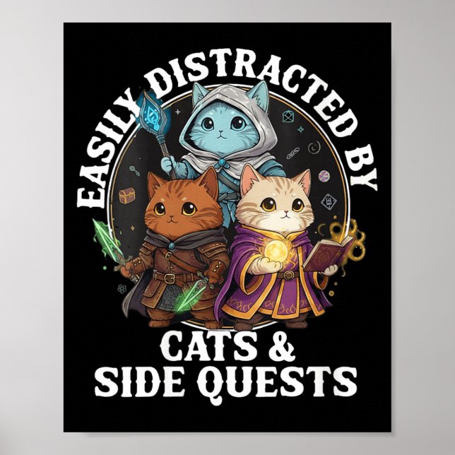 Póster Womens Cats Side Quest Distracted Tabletop Funny S (Frente)
