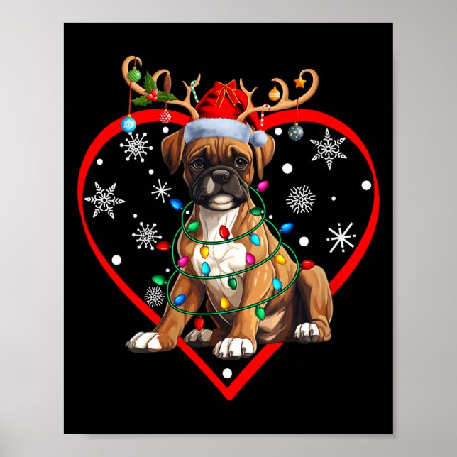 Póster Womens Christmas Reindeer Santa Love Boxer Lovers  (Frente)