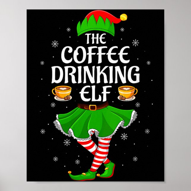 Póster Womens Coffee Drinking Elf Christmas Girls Women E (Frente)