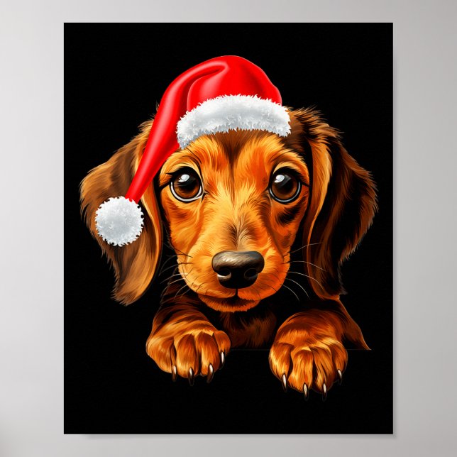 Póster Womens Dachshund Dog Santa Claus Hat Christmas New (Frente)