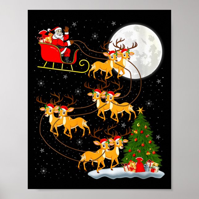 Póster Womens Deer Santa Sleigh Flying Funny Magical Chri (Frente)