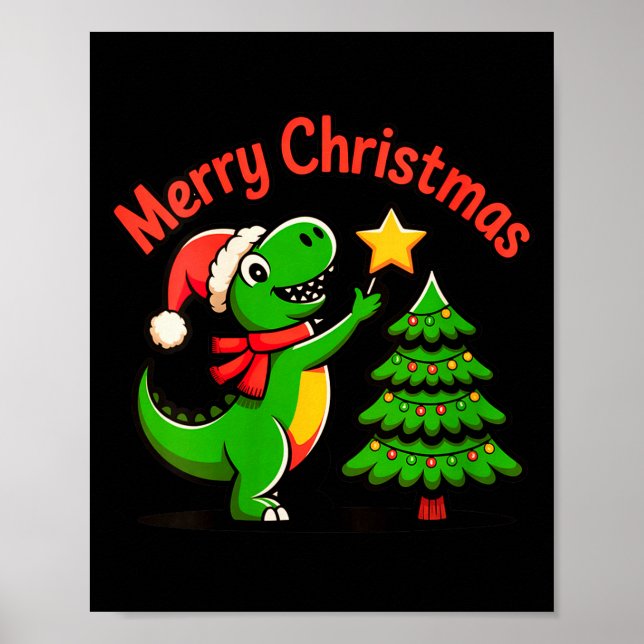 Póster Womens Dinosaur Christmas Merry Christmas T-rex De (Frente)