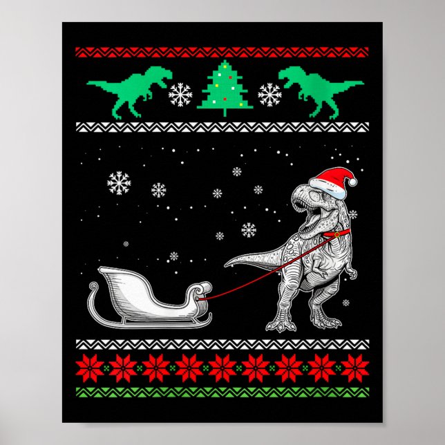 Póster Womens Dinosaur Sleigh Merry Christmas Ugly Christ (Frente)