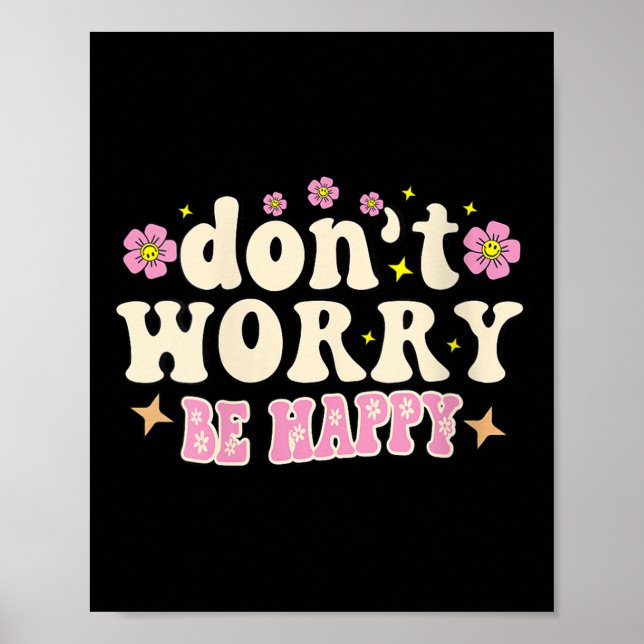 Póster Womens Don't Worry We Be Happy Groovy Retro 70s Mo (Frente)