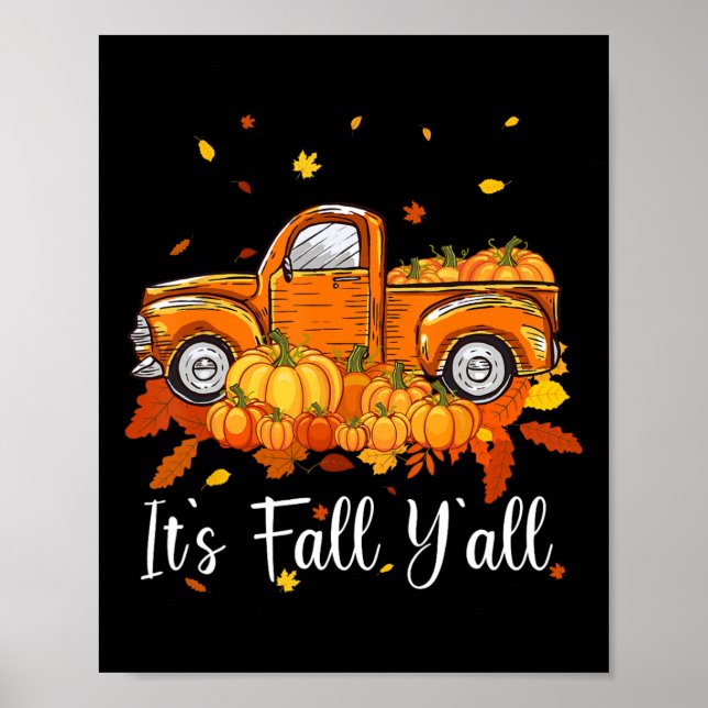 Póster Women's Fall Y'all Pumpkin Truck Autumn Tree He (Frente)
