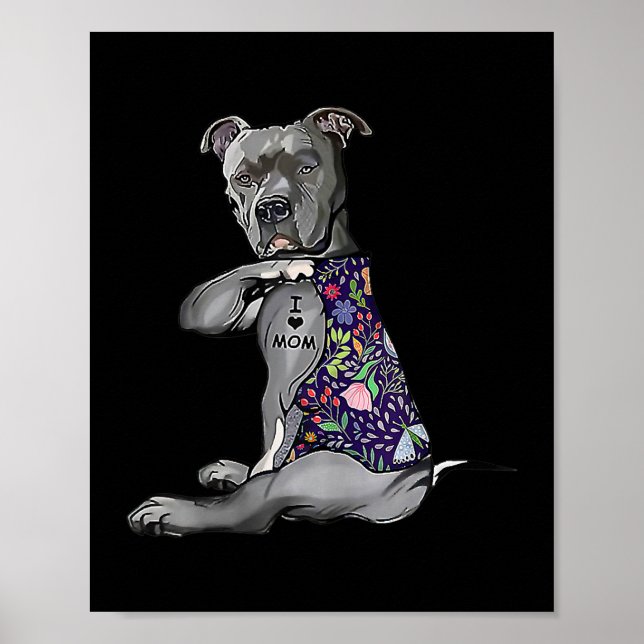 Póster Womens Flower PitBull I Love Mom Pitbull Tattoo (Frente)