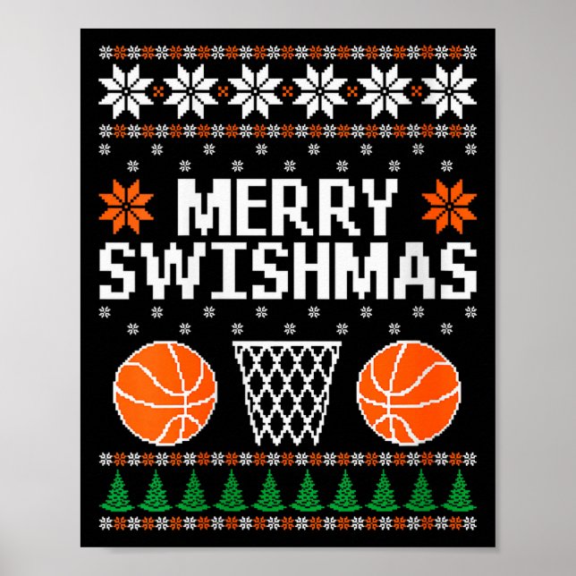 Póster Womens Funny Merry Swishmas Xmas Basketball Ugly C (Frente)