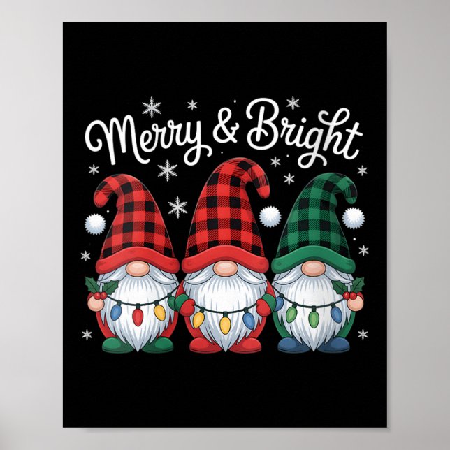 Póster Womens Gnomes Merry And Bright Christmas Lights Bu (Frente)