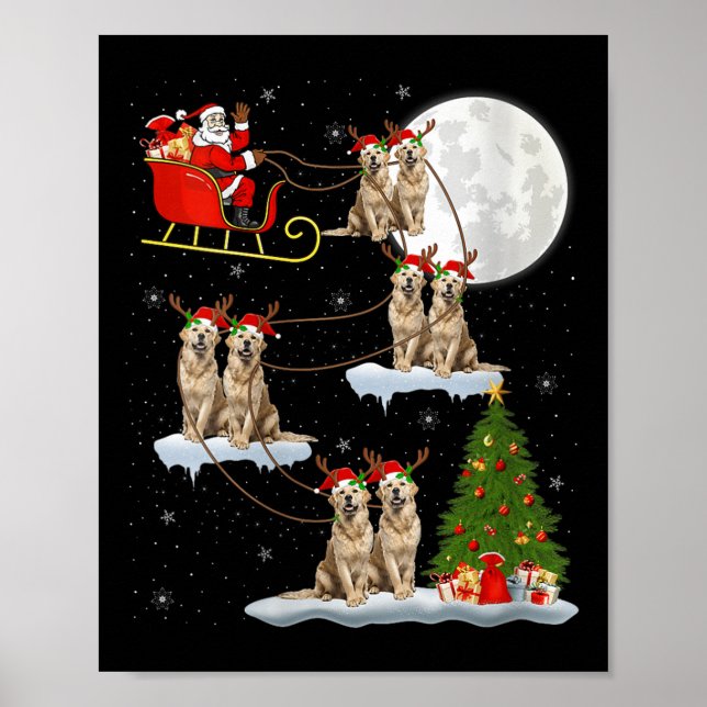 Póster Womens Golden Retriever Dog Santa Sleigh Flying Fu (Frente)