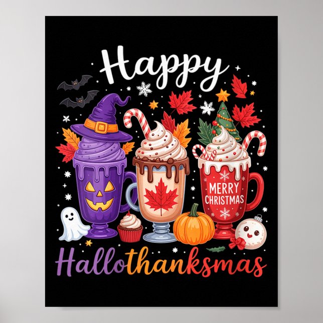 Póster Womens Happy Hallothanksmas Coffee Lover Halloween (Frente)