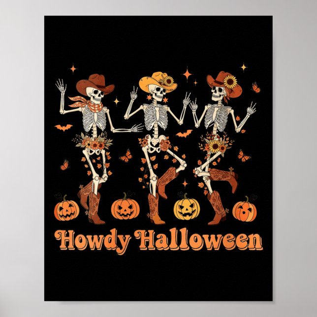 Póster Womens Howdy Halloween Cowboy Cowgirl Skeleton Dan (Frente)