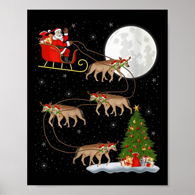 Póster Womens Hyena Santa Sleigh Flying Funny Magical Chr (Frente)