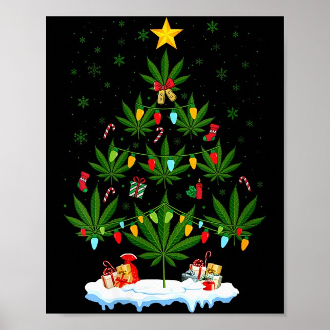 Póster Womens Leaf Christmas Tree Weed Stoner Xmas V-neck (Frente)