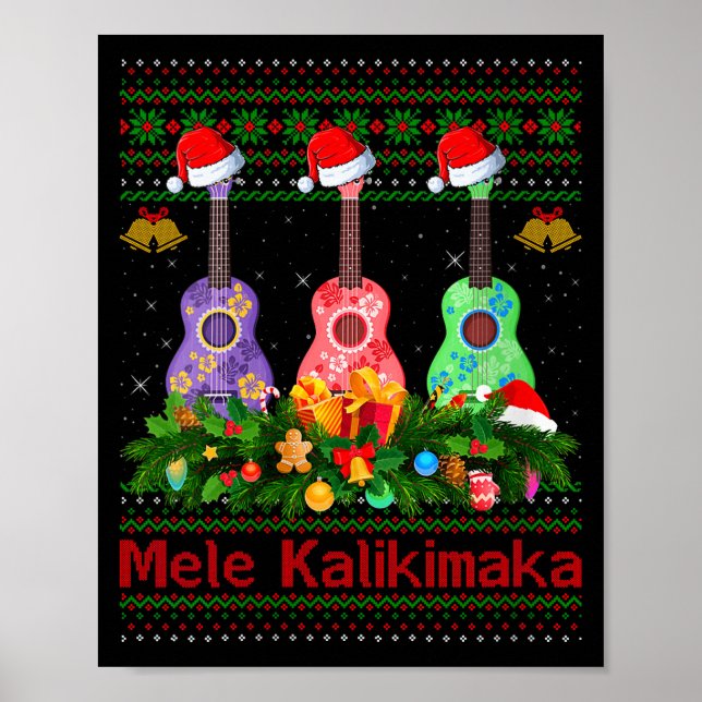 Póster Womens Mele Kalikimaka Ukulele Guitar Ugly Xmas Sw (Frente)