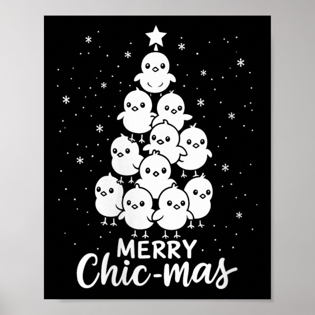 Póster Womens Merry Chic-mas Cute Chicks Christmas Tree F (Frente)