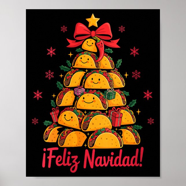 Póster Womens Merry Christmas Tacos Tree Feliz Navidad Me (Frente)