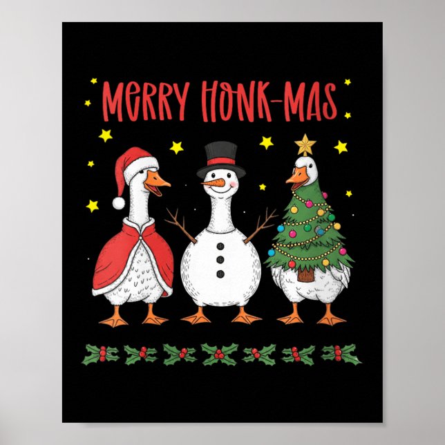 Póster Womens Merry Honk-mas Funny Goose Christmas Humor  (Frente)