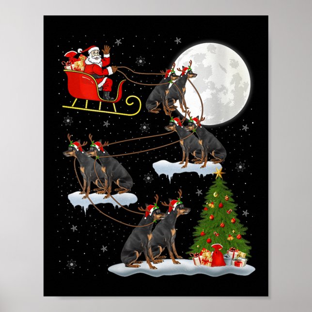 Póster Womens Miniature Nscher Dog Santa Sleigh Flying Fu (Frente)