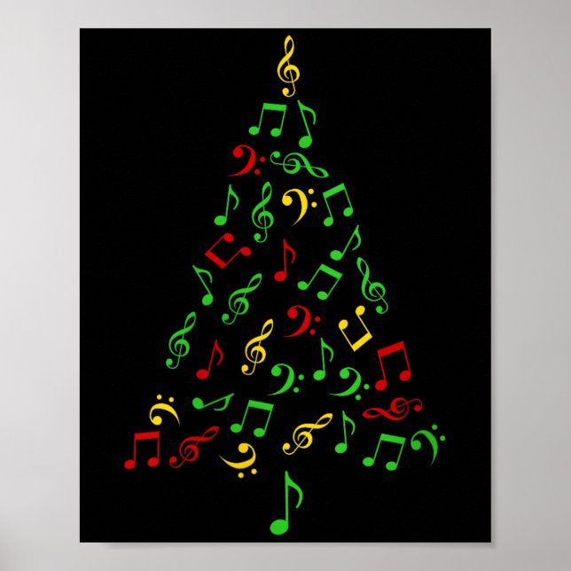 Póster Womens Music Notes Christmas Tree Pajamas Music Lo (Frente)
