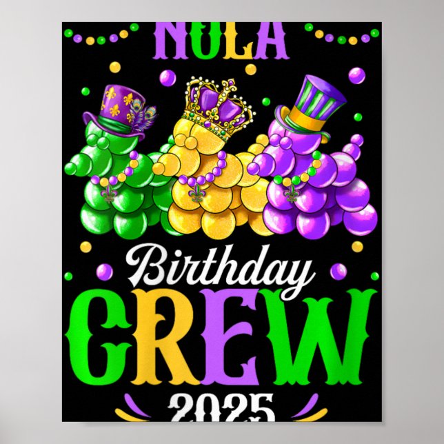 Póster Womens Nola Birthday Crew 2025 New Orleans Mardi G (Frente)