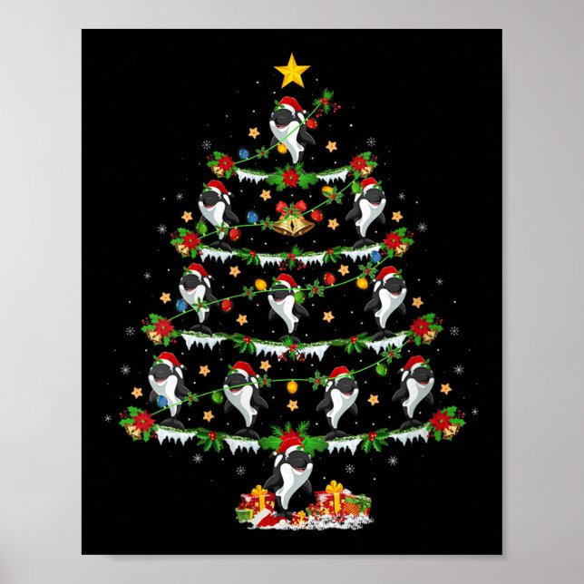 Póster Womens Orca Christmas Tree Lights Funny Sea Animal (Frente)