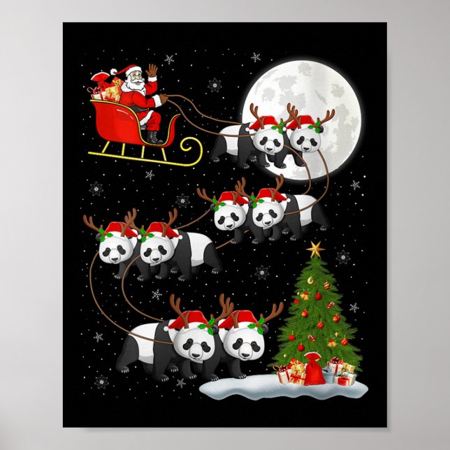 Póster Womens Panda Santa Sleigh Flying Funny Magical Chr (Frente)