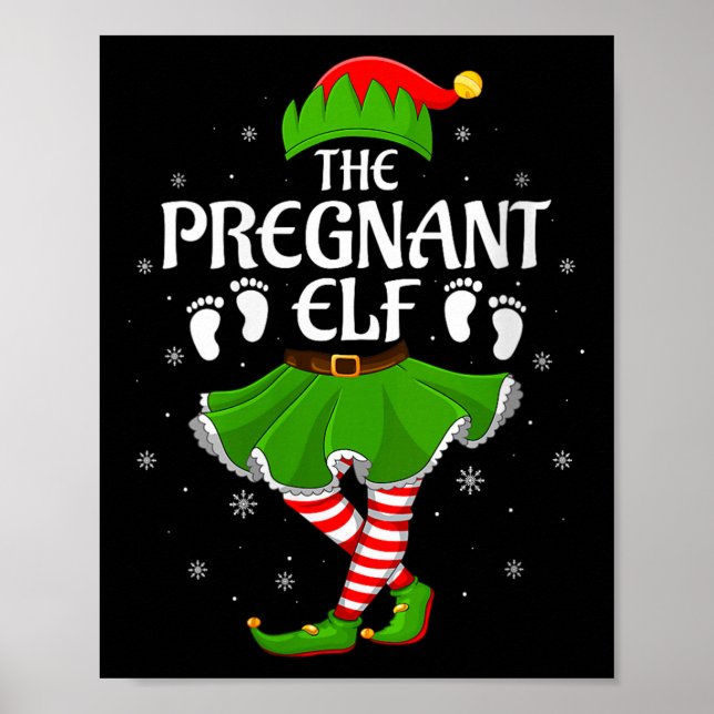 Póster Womens Pregnant Elf Christmas Family Girls Women E (Frente)