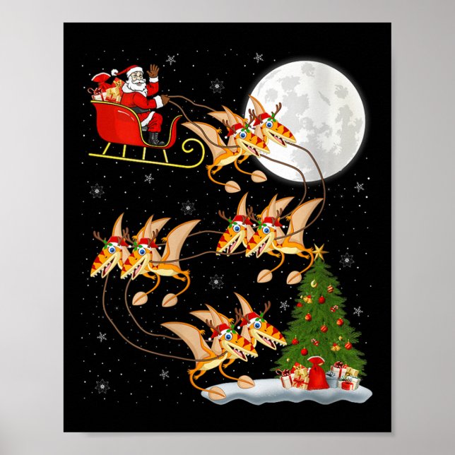 Póster Womens Pterodactyls Dinosaur Bird Santa Sleigh Fly (Frente)