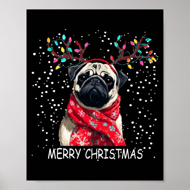 Póster Womens Pug Dog Xmas Santa Hat F Christma Long Slee (Frente)