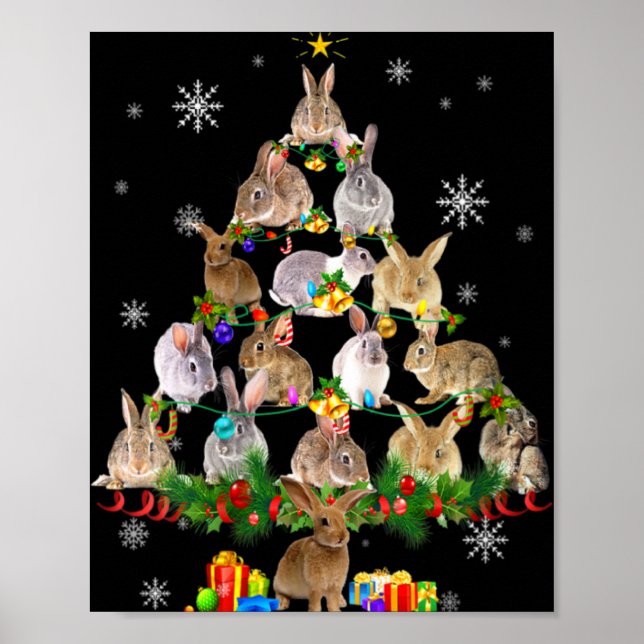 Póster Womens Rabbit Christmas Tree Snow Funny Rabbit Xma (Frente)