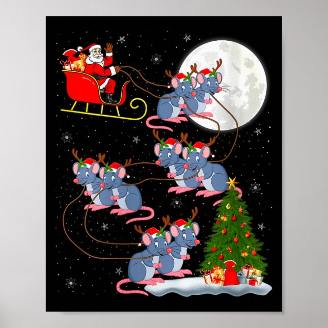 Póster Womens Rat Rodents Santa Sleigh Flying Funny Magic (Frente)