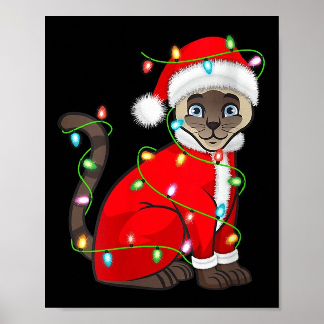 Póster Womens Siamese Cat Christmas Lights Santa Costume  (Frente)
