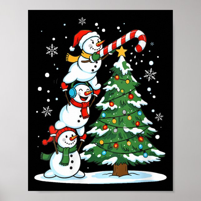 Póster Womens Snowman Candy Cane Christmas Tree Winter Fu (Frente)