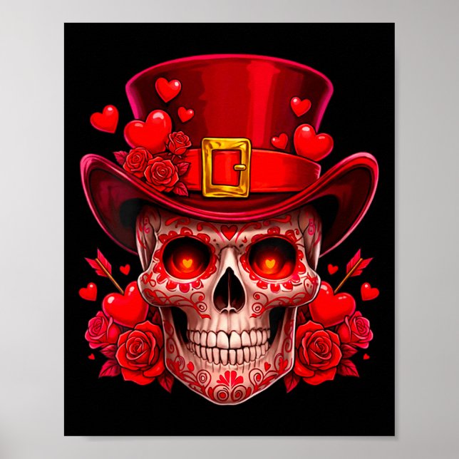 Póster Women's Sugar Skull Valentine Cud Red Roses Couple (Frente)
