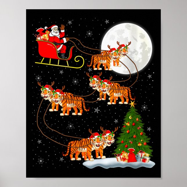 Póster Womens Tiger Santa Sleigh Flying Funny Magical Chr (Frente)