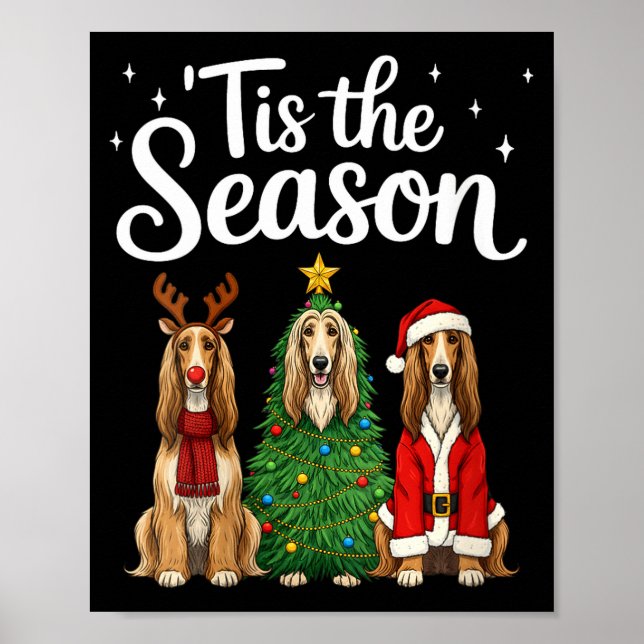 Póster Womens Tis The Season Afghan Hound Christmas Santa (Frente)