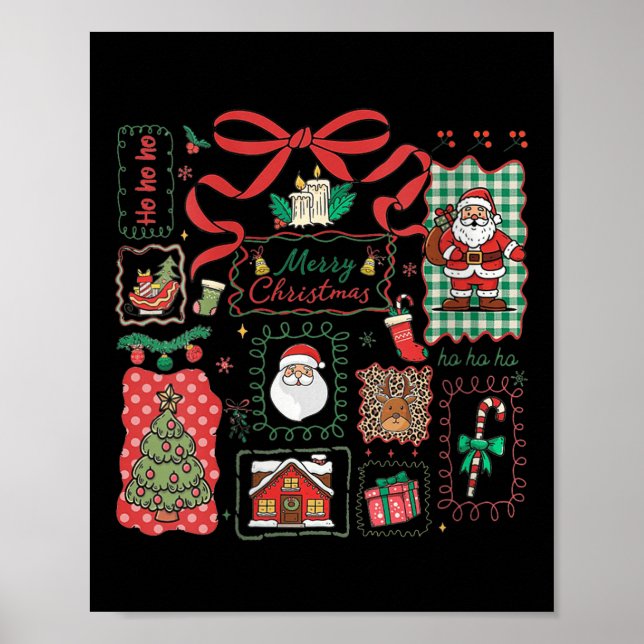 Póster Womens Vintage Christmas Icons Merry Christmas Coq (Frente)