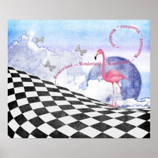 Póster Wonderland Pink Flamingo Fantasy Art Poster