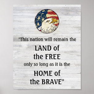 Póster Wood Design Home of The Brave Freedom Quote