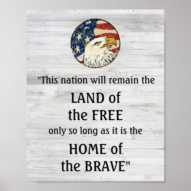Póster Wood Design Home of The Brave Freedom Quote (Frente)