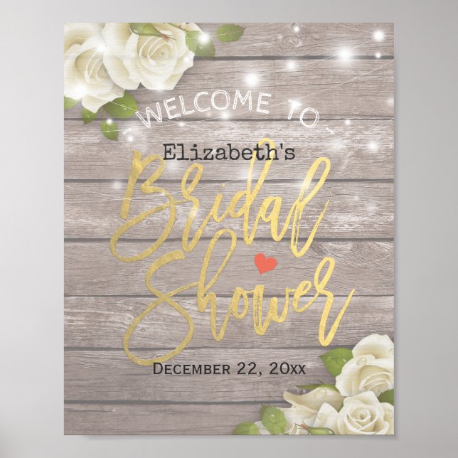 Póster Wood Floral String Luces Brillantes Ducha Bienveni (Frente)