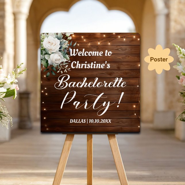 Póster Wood String Lights Bachelorette Party Welcome (Subido por el creador)