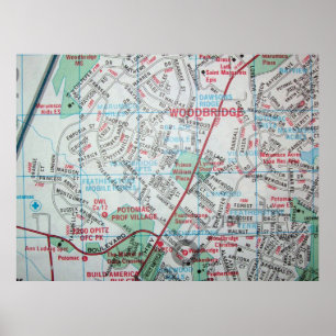 Póster Woodbridge, poster del mapa del vintage del VA